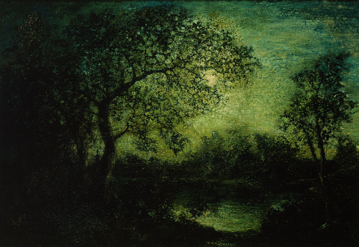 Ralph Blakelock used silhouettes and a dark, murky surface to create a haunting quality we found suitable for this spooky season. Happy Halloween! 🎃

Ralph Albert Blakelock (1847-1919), “Landscape with Moon,” c. 1885-1890, Oil on canvas. Gift of the Benwood Foundation, 1977.14