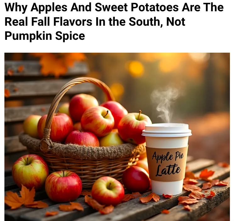 We agree that pumpkin spice lattes are delicious, but they are not the true taste of fall down south. Pumpkins are traditionally for decorating and carving up at Halloween!

Discover the flavors southerners love in the fall at duesouth.media/southern-fall-… And follow us for cozy fall.