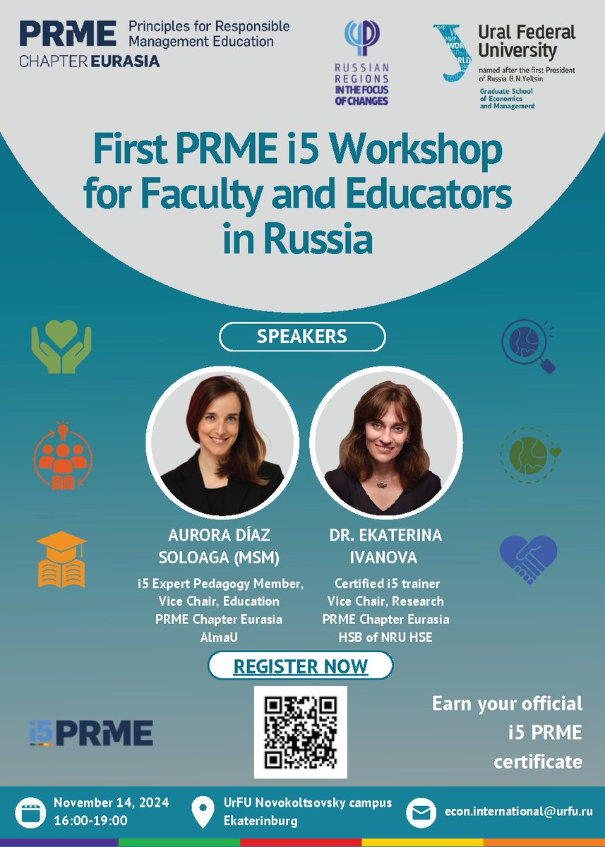 PRMESecretariat's tweet photo. 🌍 Join the i5 PRME Workshop in Ekaterinburg, Russia, hosted by the Graduate School of Economics and Management at Ural Federal University.
🗓️ 14 Nov, 4.00p.m., GMT + 5
📍Ural Federal University, Novokoltsovsky campus
🗣️ In Russian
🔗 Register now: https://t.co/iMABBGw9Fi https://t.co/XbnFdG67ew