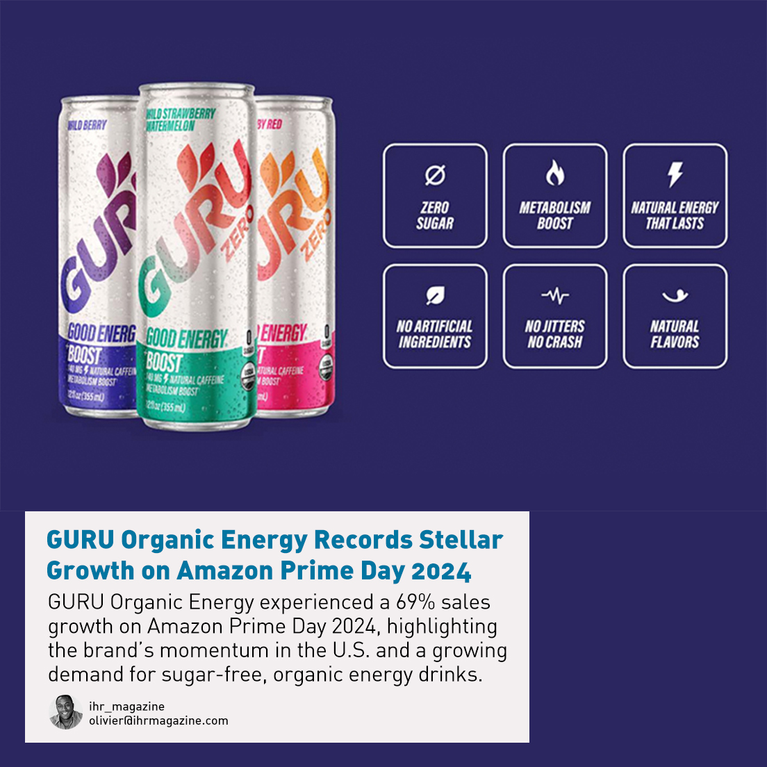 ihr_magazine's tweet image. GURU Organic Energy saw a 69% U.S. sales jump on Amazon Prime Day! 🎉 Clean, zero-sugar options like GURU Zero are fueling demand. #GURUOrganic #AmazonPrimeDay2024 #OrganicEnergy