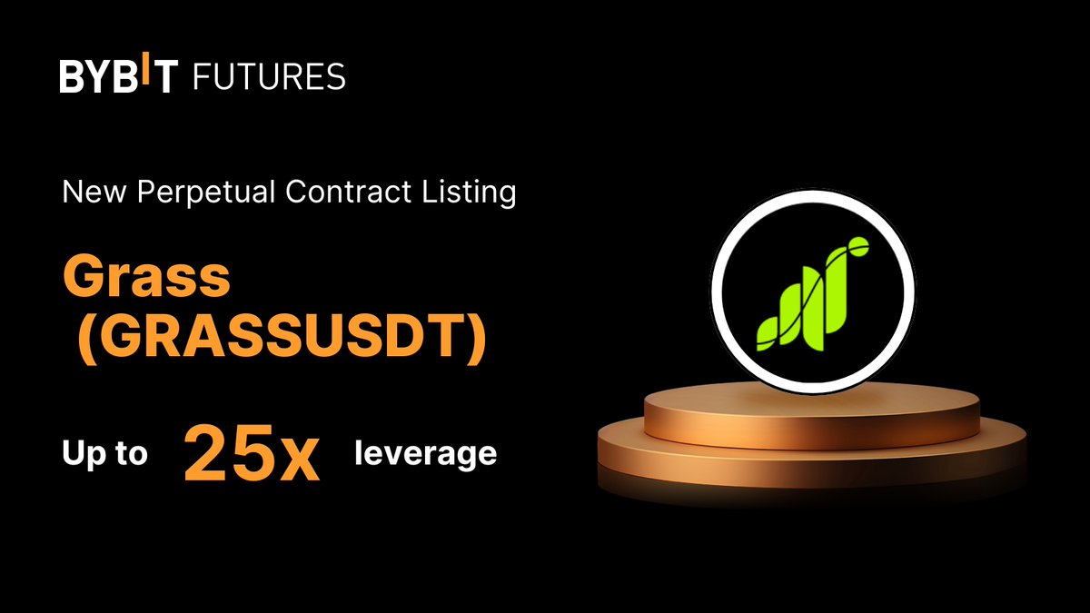 🚀 #GRASSUSDT Perpetual Contract is now Live on #BybitContract with <a href="/getgrass_io/">touch grass</a>!

Trade with up to 25x Leverage. Available on Bybit Trading Bot - Futures Grid, Martingale and Futures Combo.

📈 Trade $GRASS: i.bybit.com/1mwDabUR

#BybitTrading #BybitListing