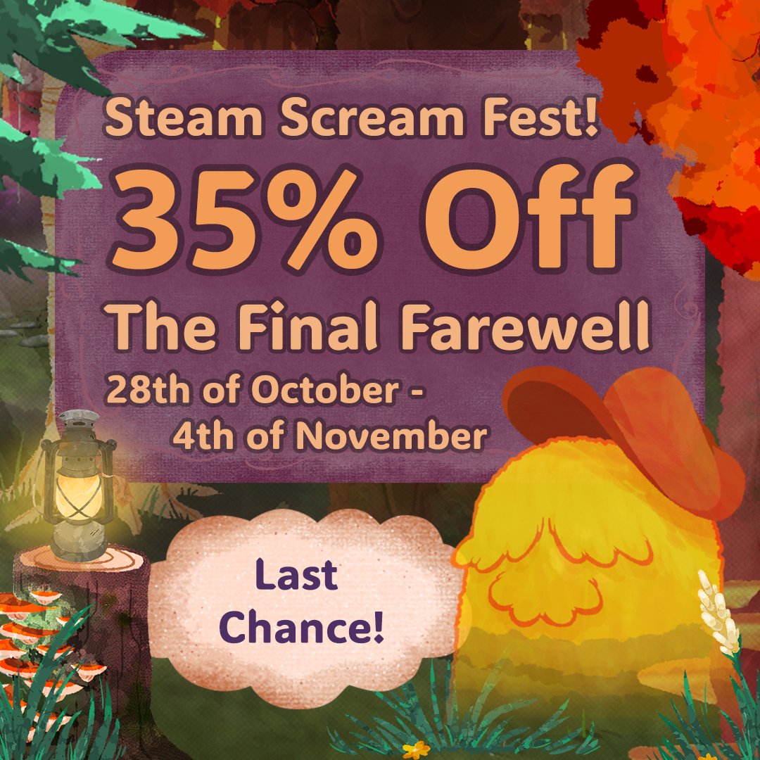 Last chance to grab a copy of The Final Farewell for 35% off! 👻

store.steampowered.com/app/2803140/Th…

#indiegames #steamscreamfest #halloweengames #spookygames