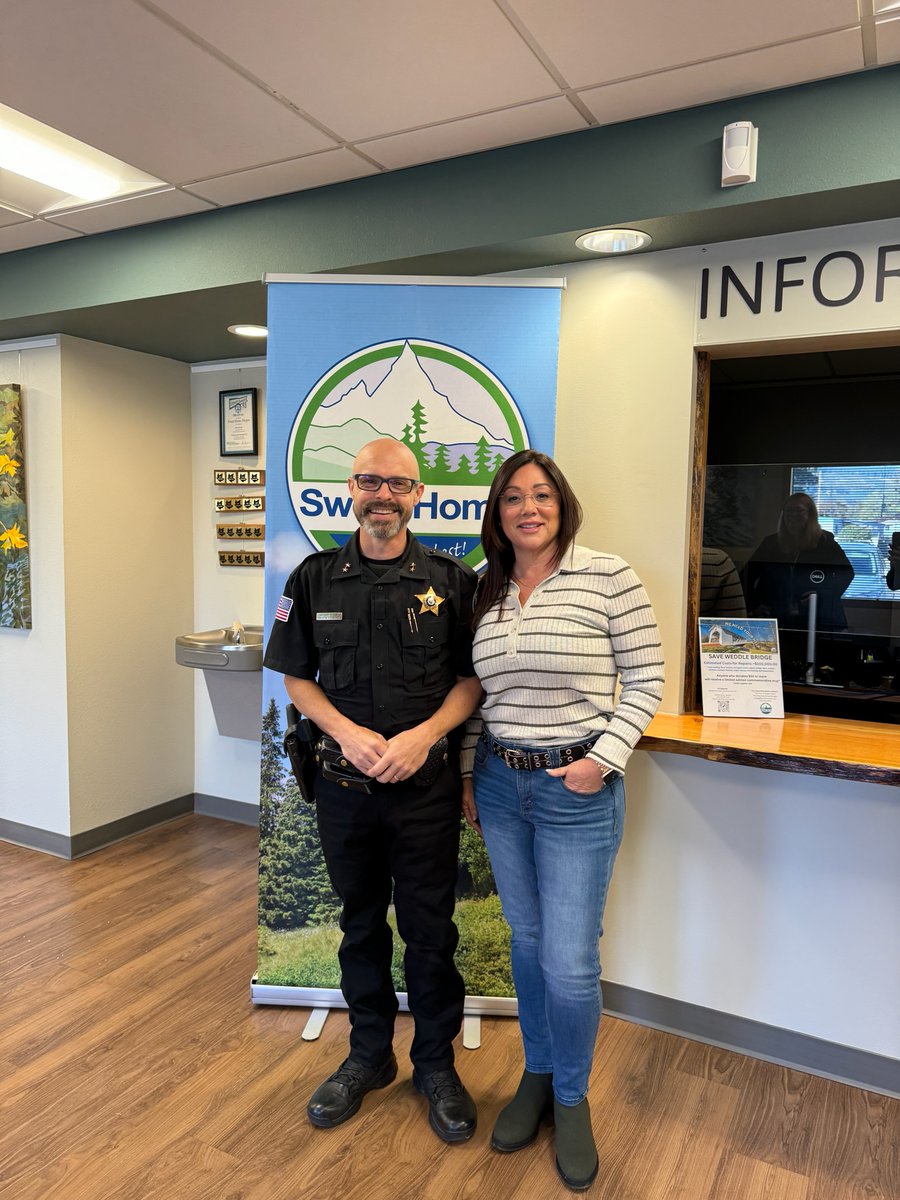 It was great to be back in Sweet Home, where I had the opportunity to meet with Police Chief &amp; Interim City Manager Jason Ogden! We discussed infrastructure-related issues, including the impact reservoir drawdowns have had on their community &amp; funding needs for clean water. #OR05