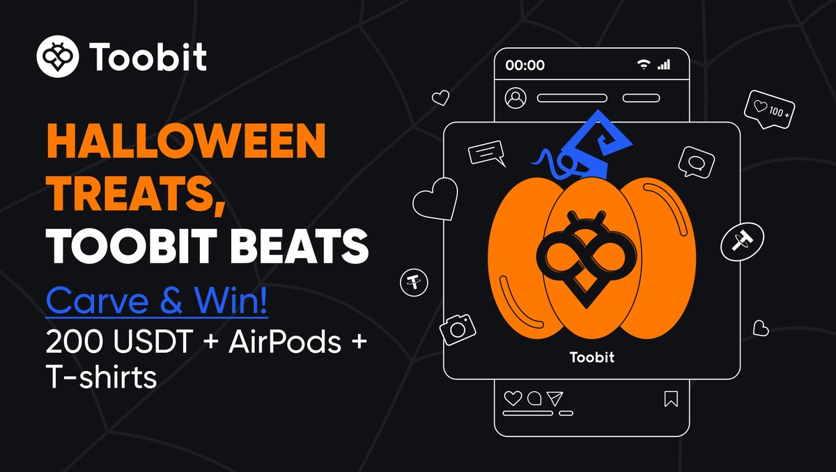Toobit_official's tweet photo. 🎃 Join Halloween Treats,Toobit Beats!
➡️ Follow us on X
➡️ Repost this campaign post
➡️ Tag 3 friends
➡️ Carve Toobit-themed design on a pumpkin and post your pic with the hashtag #ToobitCarve&Win for a chance to win amazing prizes! 🍬💰

#Giveaway #Halloween #Cryptotrading #USDT #Cryptocurrencies