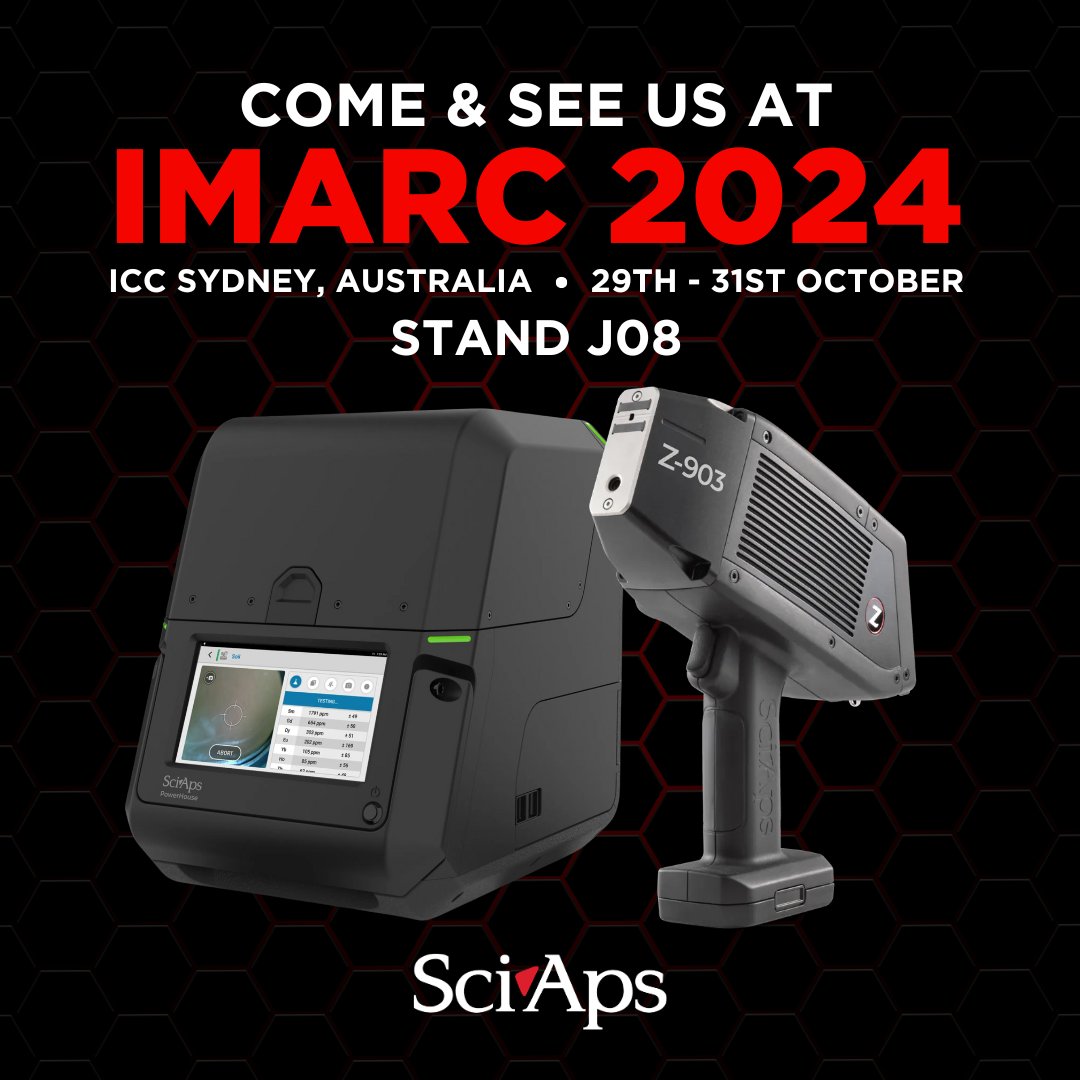 SciAps_Inc's tweet photo. Come see us at IMARC 2024 (Stand J08) in Sydney, Australia from October 29th - 31st! We hope to see you there 🔧⚙️  #IMARC2024 #SciAps https://t.co/unEoi7LBKc