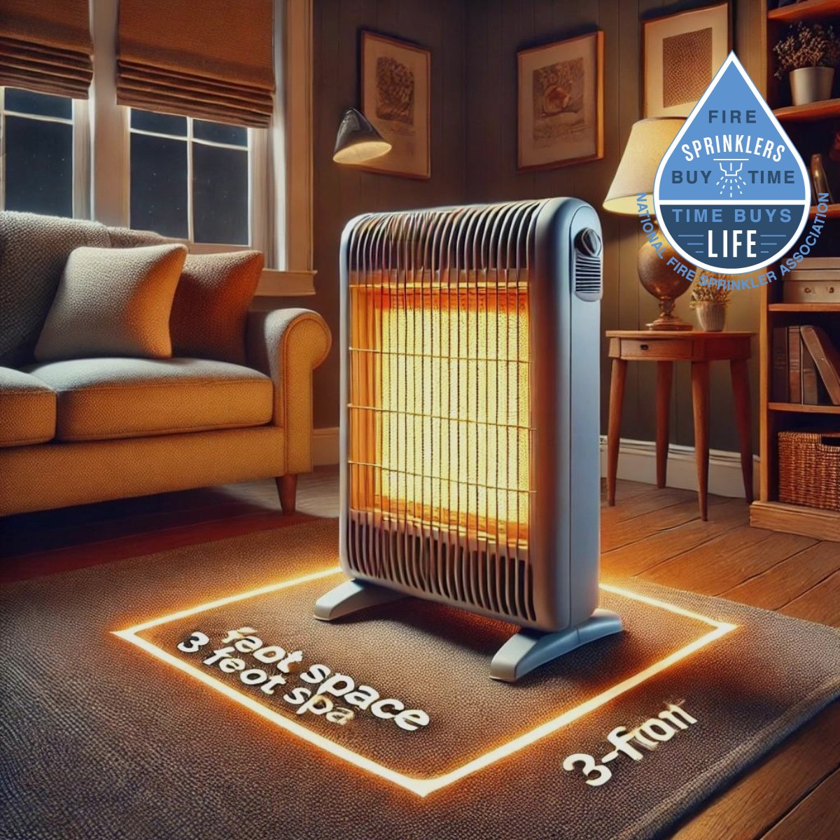 This week's theme is  #HeatingSafety Keep #spaceheaters at least 3' from flammables, never leave them unattended Structure fires increase in winter. #FireSprinklers are a lifesaver—be sure your system is maintained &amp; winter ready! Together, we can reduce the risk of fire!
