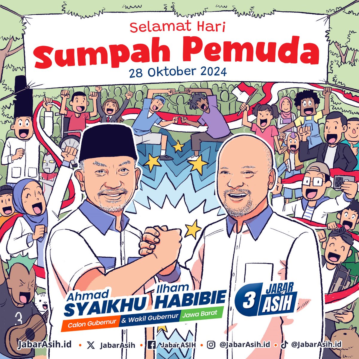 Selamat Hari Sumpah Pemuda 28 Oktober 2024! Bersama #JabarASIH, Ahmad Syaikhu <a href="/syaikhu_ahmad/">Ahmad Syaikhu</a> &amp; Ilham Habibie <a href="/Ilham_a_habibie/">Ilham Habibie</a> mengajak kita semua menjadikan momentum ini untuk membangun Jawa Barat yang berkualitas, berbudaya, dan beriman berlandaskan Pancasila.

Mari kita