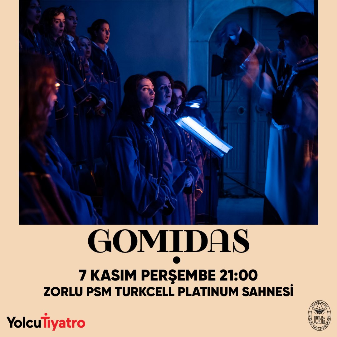 GOMİDAS 

7 Kasım Perşembe 
21:00
<a href="/ZorluPSM/">Zorlu PSM</a> Turkcell Platinum Sahnesi

🎟️ Biletler: passo.com.tr/tr/etkinlik/go…

#Gomidas #GomidasVartabed #Tiyatro #Müzik #LusavoriçKorosu