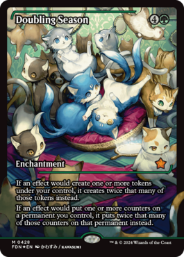 Doubling Seasons is in Foundations! This should provide a steady source of prints for a few years. More previews at mtgpreviews.com/FDN

Source: magic.wizards.com/en/news/making…
🎨: <a href="/LightPusher/">Chuck Lukacs he/him</a>