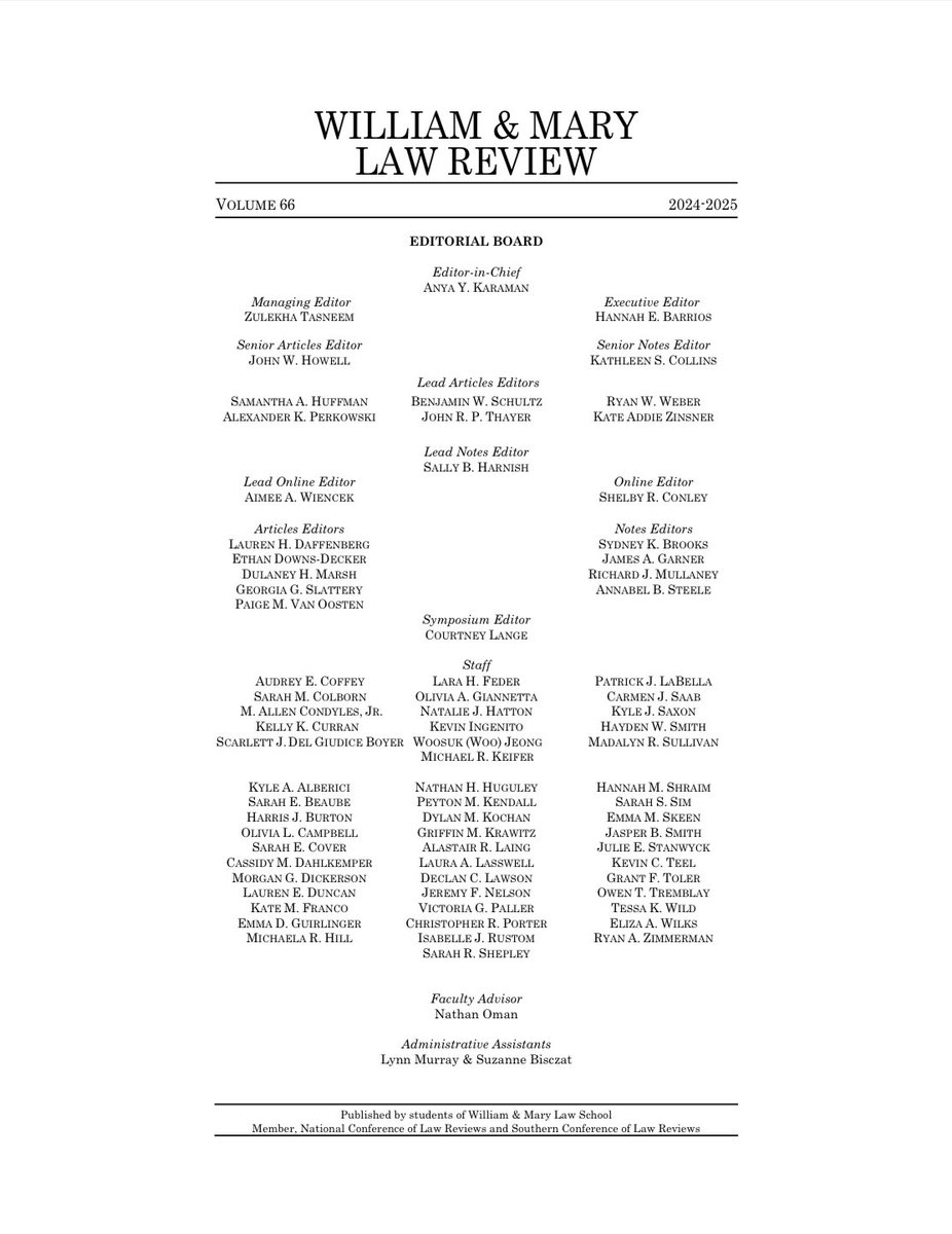 Wᴍ. & Mᴀʀʏ L. Rᴇᴠ. (@wmlawreview) on Twitter photo Please join us in welcoming our Volume 66 Editorial Board and Staff!
We are excited to continue the tradition of excellent legal scholarship at <a href="/WMLawSchool/">William & Mary Law School</a>! Please join us in welcoming our Volume 66 Editorial Board and Staff!
We are excited to continue the tradition of excellent legal scholarship at <a href="/WMLawSchool/">William & Mary Law School</a>!