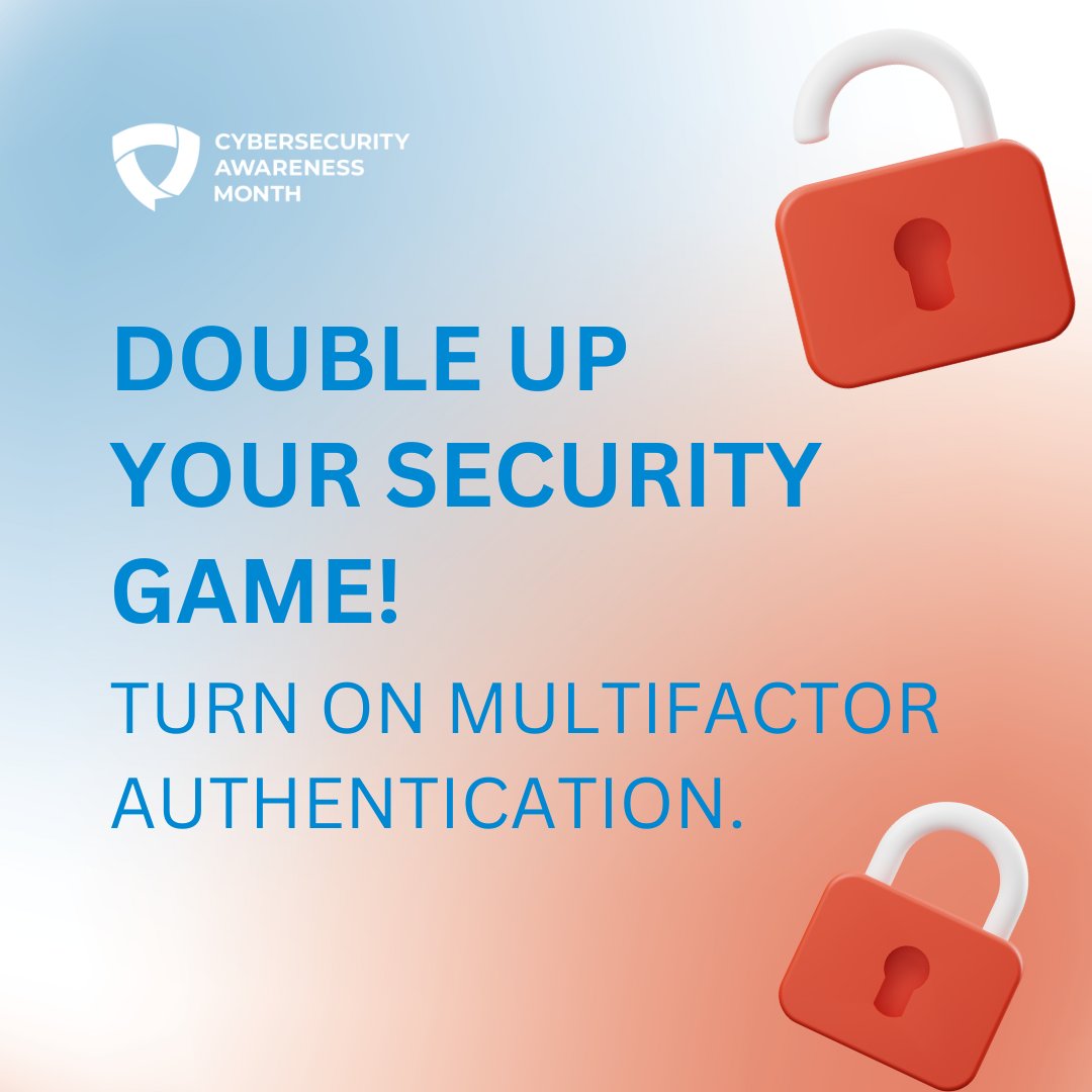 IndySoftCorp's tweet photo. 🔐 Add an Extra Layer of Security with MFA!

Passwords aren’t enough—MFA blocks 99.9% of unauthorized logins. A quick code or app notification keeps your accounts safe, even if passwords get leaked.

Turn on MFA today and protect your data!
#CybersecurityAwarenessMonth  #CAMChamp https://t.co/vMFKlgKGPM