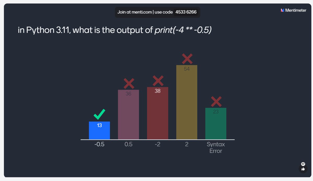 ismailsunni's tweet image. 3 questions with the least number of correct answers from #PyTrivia at PyCon APAC ID 2024.
My favorite is the last one :D
#PyConAPAC #Python @id_python @pyconapac