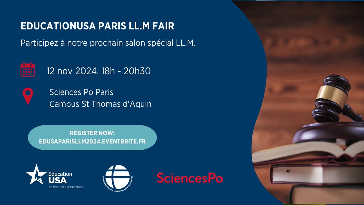 Fulbright France (@fulbrightfrance) on Twitter photo Vous envisagez de faire un #MasterOfLaws 🎓 aux #USA ? Ne manquez pas cette chance unique de rencontrer les représentants de 25 des meilleures écoles de droit américaines !
<a href="/educationusa/">EducationUSA</a> <a href="/fulbrightfrance/">Fulbright France</a> <a href="/sciencespo/">Sciences Po</a> Vous envisagez de faire un #MasterOfLaws 🎓 aux #USA ? Ne manquez pas cette chance unique de rencontrer les représentants de 25 des meilleures écoles de droit américaines !
<a href="/educationusa/">EducationUSA</a> <a href="/fulbrightfrance/">Fulbright France</a> <a href="/sciencespo/">Sciences Po</a>