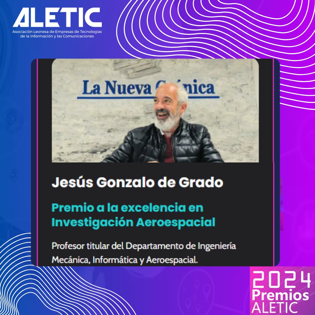 🏆 Premio Excelencia en Investigación Aeroespacial #PremiosALETIC2024
El Dr. Jesús Gonzalo de Grado ha situado a León en la vanguardia de la investigación aeroespacial desde la <a href="/unileon/">Universidad de León</a> . 
Su labor investigadora está formando a los profesionales que liderarán el futuro del sector