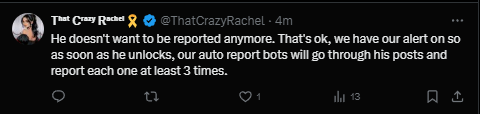 ApexImperialist's tweet photo. @mayorofmisery @elonmusk @realDonaldTrump We all love @elonmusk & hope he would keep us safe from crazy anti-free speech Leftists like Rachel & her legions of report-bots. Hail to Elon! Get that platform manipulator off our glorious @X!
#PlatformManipulation! #BanTheBots! https://t.co/pMOTNhzfaT