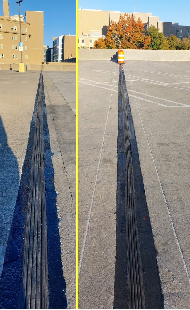 When one of our very first customers recently called and asked us to repair another one of their parking decks, we had to say ‘yes’. These pictures depict one portion of that project: replacing expansion joints. #expansionjoint #concreterepair