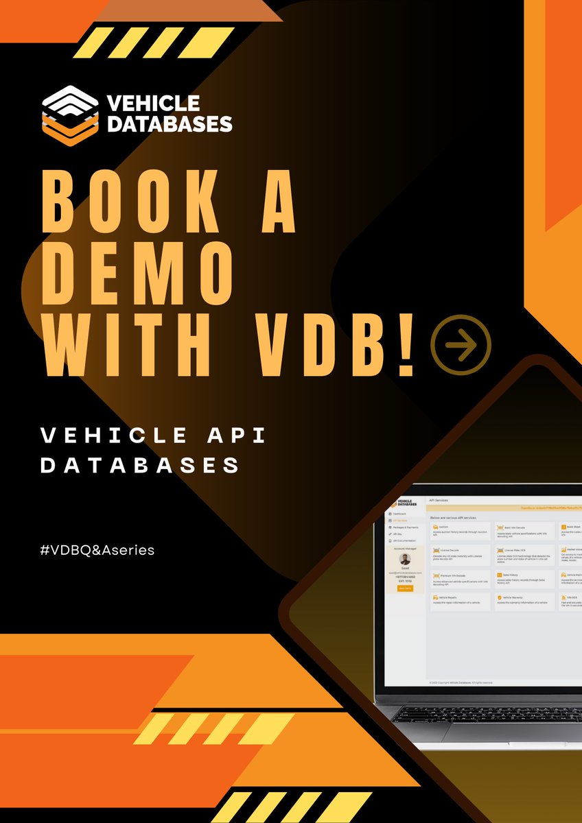 VDatabases's tweet image. 🚀 Ready to revolutionize your automotive business? Get a live demo of Vehicle Databases’ powerful APIs and see the difference! 💥✨
#VehicleDatabases #API #DataAPI #VehicleAPI #AutomotiveTech #TechSolutions #Business #QASeries #VINCheck #VINDecodeAPI #MarketValueAPI #VINAPI