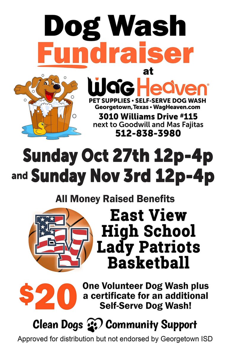 EVeryone come out this Sunday and get your dog a bath before the holiday season begins. It is a great opportunity to support the Lady Patriots and to find out about a local business that is willing to support the schools in their community.  Please repost!