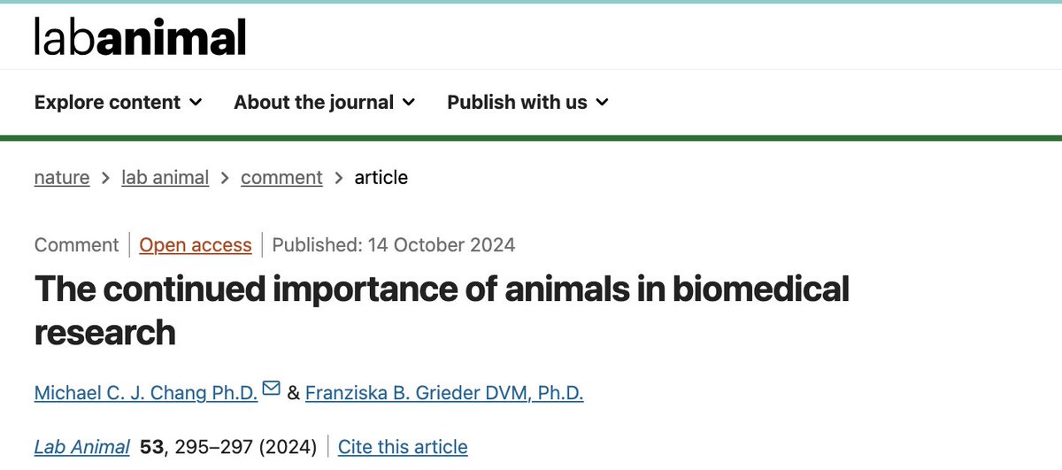 Die Direktorin des Office of Research Infrastructure Programs der US-Gesundheitsbehörde <a href="/NIH/">NIH</a>  und ihr Vize haben einen wichtigen Artikel über die anhaltende Wichtigkeit von #Tierversuche|n für die medizinische Forschung geschrieben. Mit vielen Beispielen und deutlichen Aussagen