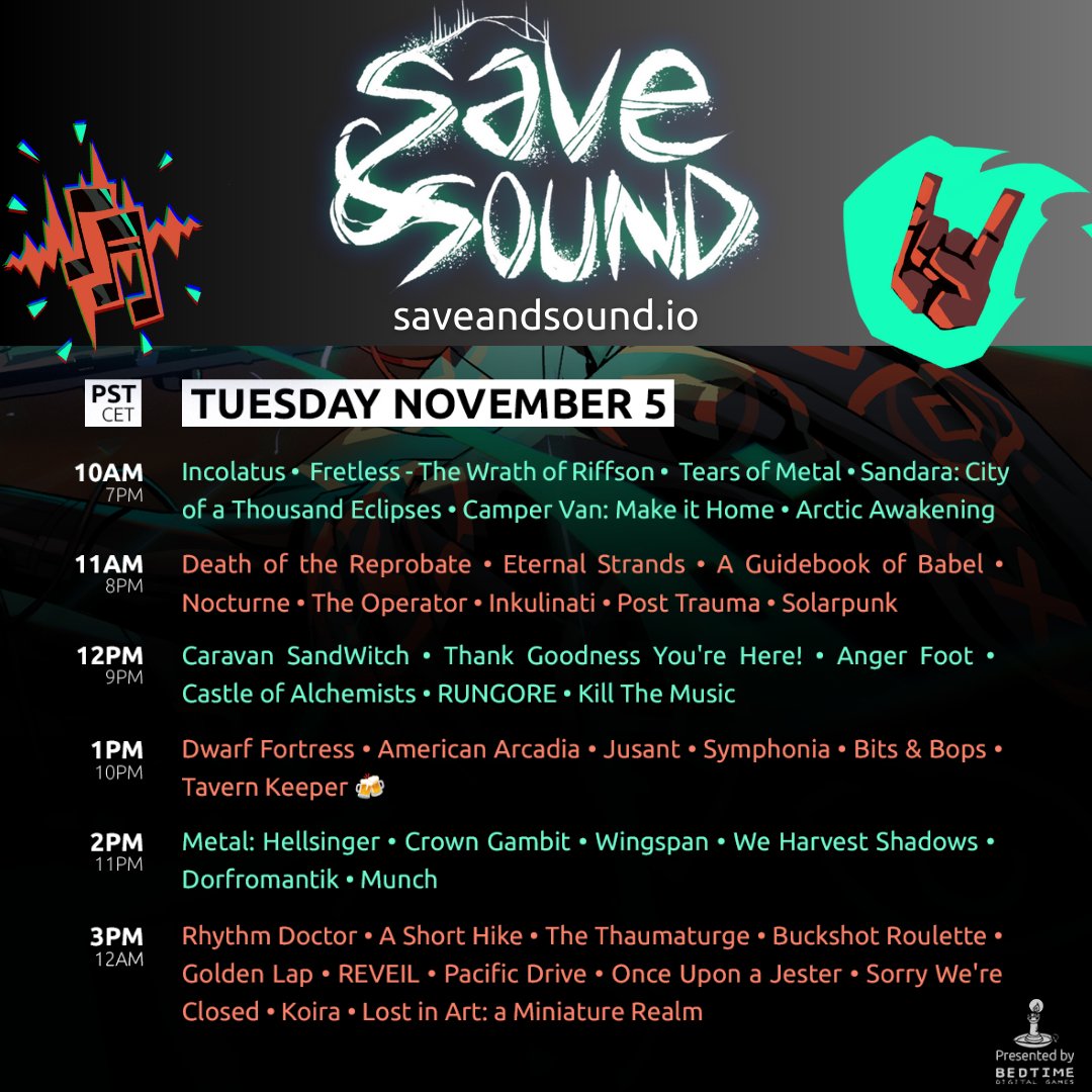 ONE MORE WEEK until #SaveandSound hosted by <a href="/BedtimeDG/">Bedtime Digital Games</a>! Tune in and watch <a href="/GarrettARose/">Garrett Rose 🪕</a> perform a track from #RightfullyBearyArms with members of <a href="/StandbyCT/">Standby</a> on Monday, November 4 at 3PM ET on saveandsound.io 🎵🤘🏽🎶 See ya then! 

#indiegames #videogames #soundtrack