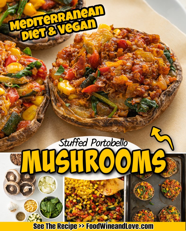 Made with colorful vegetables including spinach, zucchini, and corn,  these vegan stuffed mushrooms are savory and full of healthy goodness.

 Read more at: foodwineandlove.com/easy-stuffed-p…