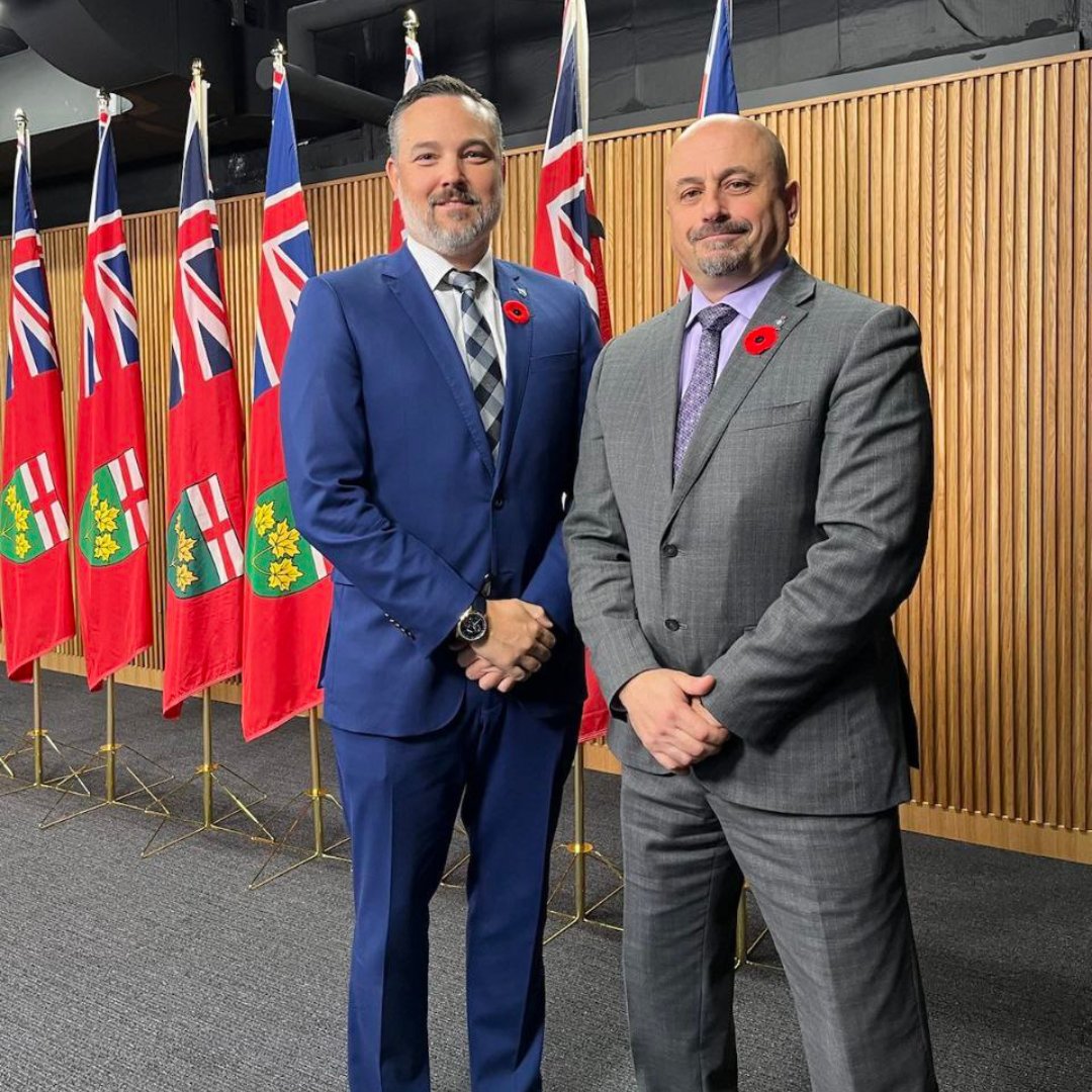 OPPAssociation's tweet photo. John Cerasuolo, President Ontario Provincial Police Association along with Police Association of Ontario President Mark Baxter attended an announcement of Ontario calling for immediate Federal action on bail reform by Solicitor General Michael Kerzner and Graham McGregor, Associate Minister of Auto Theft and Bail Reform at Queen's Park on October 28, 2024.
 
President Cerasuolo stated the following in the Ontario Government News Release:

"The OPP Association support changes to the current bail system. Our members overwhelmingly feel that the current system is 'catch and release' system that results in many of the same accused persons being at large again to re-offend shortly after arrest. 
We feel that the safety of our community and our police officers are at risk with the current system. 
We acknowledge that the balance of the Canadian Charter of Rights of an accused person and community safety must be considered, and welcome all efforts by all levels of government to make the system more effective for all."

The full Ontario Government News Release can be read here:https://t.co/ZlslkBrrbW