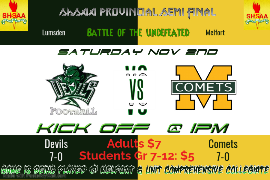 The Devils make the trip to take on the always tough Melfort Comets this Saturday with a spot in the 
 <a href="/shsaasport/">SHSAAsport</a> provincial final on the line.
Game time is 1PM in Melfort 
#RollDevs