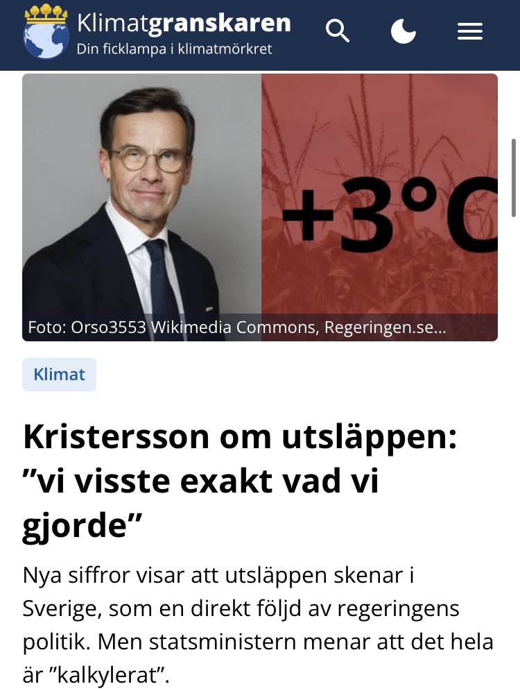 Vi visste exakt vad vi gjorde, säger Kristersson till TT i en kommentar till de nya siffrorna som visar att utsläppen ökar kraftigt under 2024. Han uppger också att det hela är ”kalkylerat”.