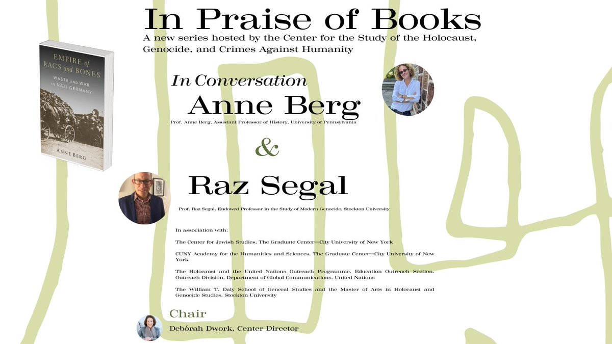 cshgcah's tweet photo. Join us for the second event of the series 

"In Praise of Books":  “Empire of Rags and Bones: Waste and War in Nazi Germany”  

Thu Nov 7 2024, EDT (virtual)  

https://t.co/XvdIywxCGK…

@GC_CUNY @DeborahDwork https://t.co/pQai8vDOUx