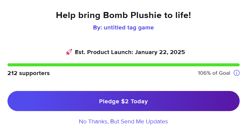 untitledtaggame's tweet photo. WE DID IT!!! THE BOMB PLUSHIE IS REAL!!!!!!!!
there's still ~30 minutes to pledge before we go into the next step! thank you all so so much!!!
https://t.co/xIN6grG2xi