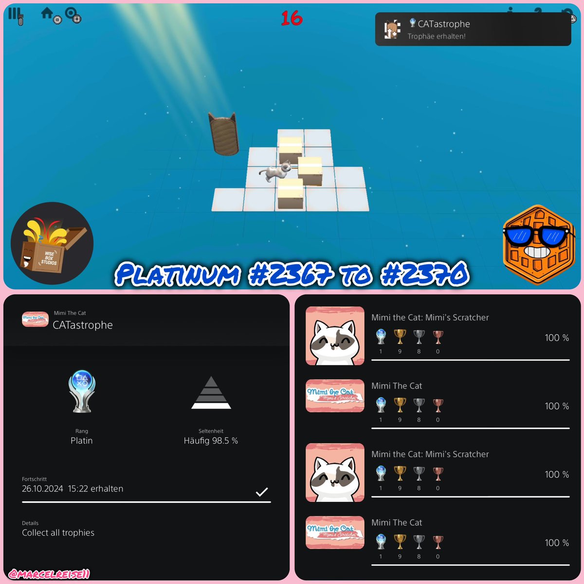 marcelreise11's tweet photo. 🏆 Platinum #2367 to #2370 🏆
On Saturday I platinumed the JP 🇯🇵 & AS 🇭🇰 Version of #MimiTheCat: Mimi‘s Scratcher ☺️
https://t.co/DnG130MVXc
@PSN_Robert2567 @Platingamer73 @SilentGhost86 @Luc0rval @IBadDriverI @TrophyN3rd @SadoMarcoX @DerPlatinjunge @AfilGames @WiseBoxStudios https://t.co/mYznCnmD7T