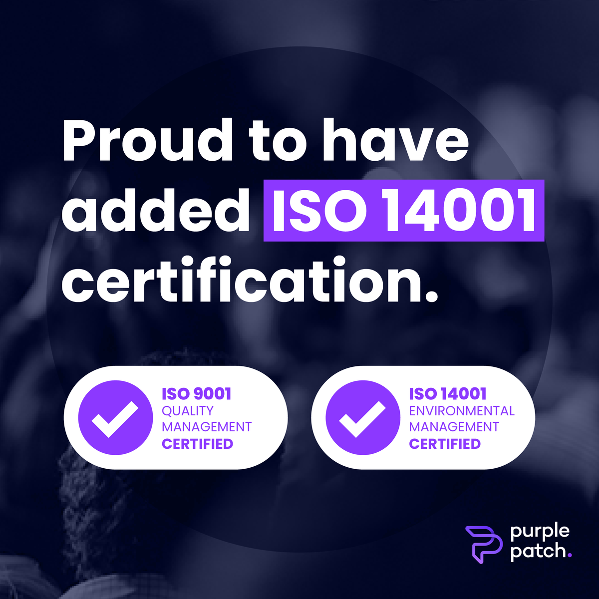 PurplePatchGRP's tweet photo. We don’t often shout about our events being sustainable – they just are. Nice to be recognised with an ISO 14001 certificate. #ISOAccreditation #BusinessGrowth #QualityManagement #EnvironmentalManagement #Certifications #Accreditation #Environment #Quality #certified https://t.co/tVP6xwcQXj
