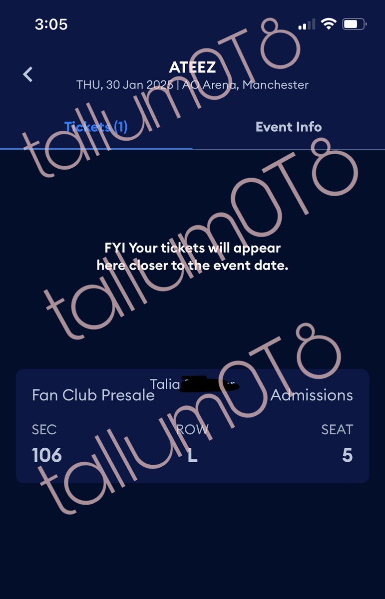 tallum0T8's tweet photo. WTS 1 ATEEZ in Manchester ticket for the 30th of Jan 2025. I got better seats on a different presale day so I no longer need this ticket. Selling at FV + the fees :)) 

- attached is proof of my other tickets, which were bought via ticketmaster 🫶

#ATEEZinEUROPE https://t.co/WlUQ683YPk