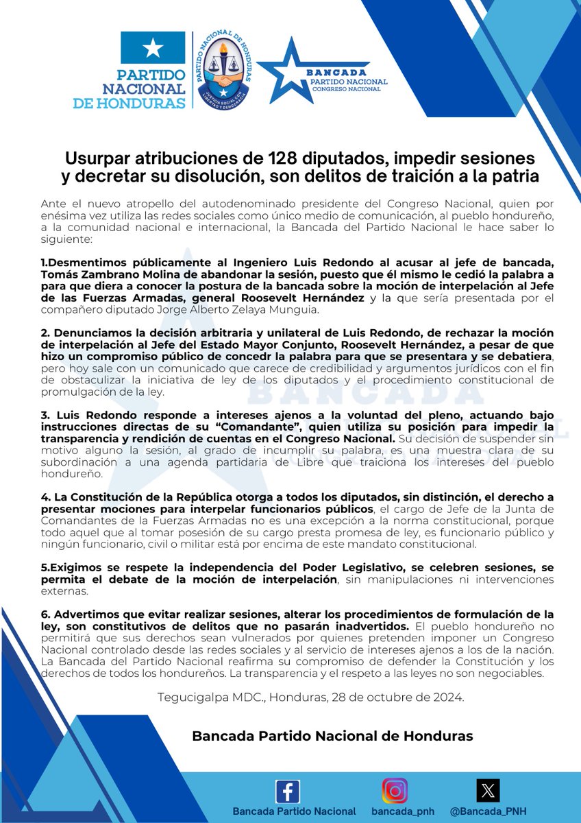 Usurpar atribuciones de 128 diputados, no realizar sesiones y decretar su disolución, sí son delitos de traición a la patria.
