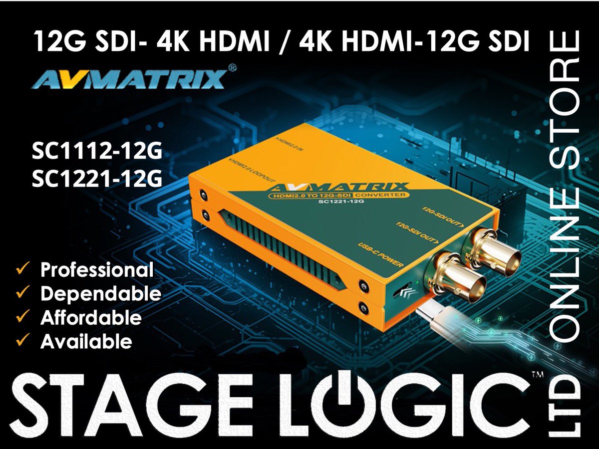 stagelogicAV's tweet image. NEW PRODUCT RELEASE: AVMATRIX SC1221-12G &amp;amp; SC1112-12G broadcast mini converters. Up to 4K60 HDMI to 12G SDI &amp;amp; vice versa. Check Stagelogic online for more info #avmatrix #broadcastconverters #12gsdi #avstore #sdiconverter #avprofs #avprofshop #stagelogic