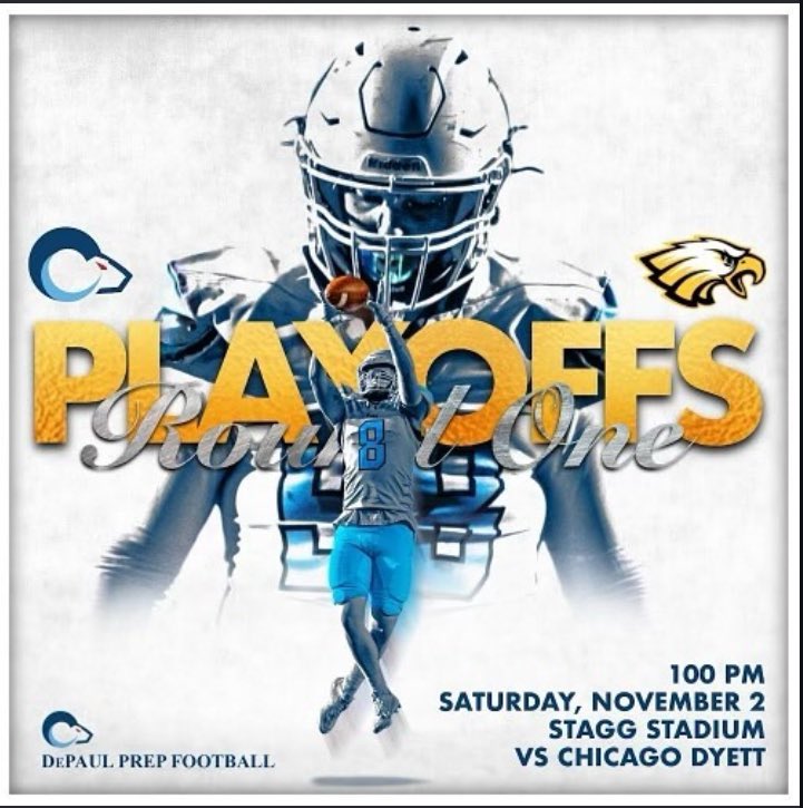 Playoffs! Round 1 vs Dyett
Saturday @ Stagg Stadium - 1pm