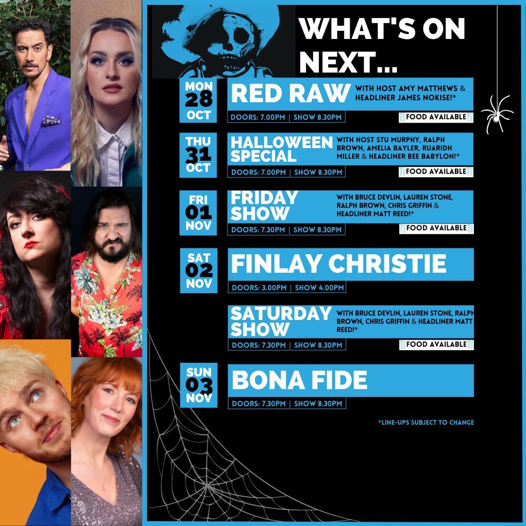 What's on this week...

Don't miss our Halloween Special on Thursday with host Stu Murphy, Ralph Brown, Amelia Bayler, Ruaridh Miller &amp; Headliner Bee Babylon!

thestand.co.uk/whats-on/edinb…
