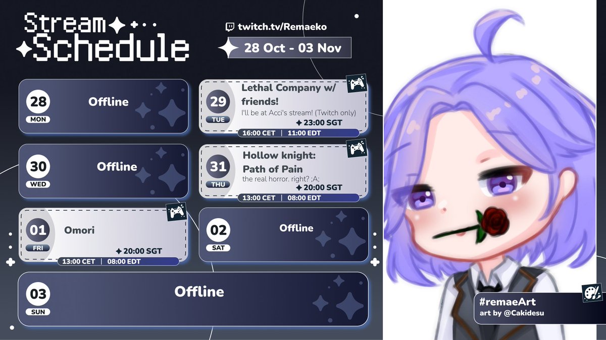 remaeko's tweet photo. Schedule for the week! 🥰 https://t.co/dnqSUBWYq7