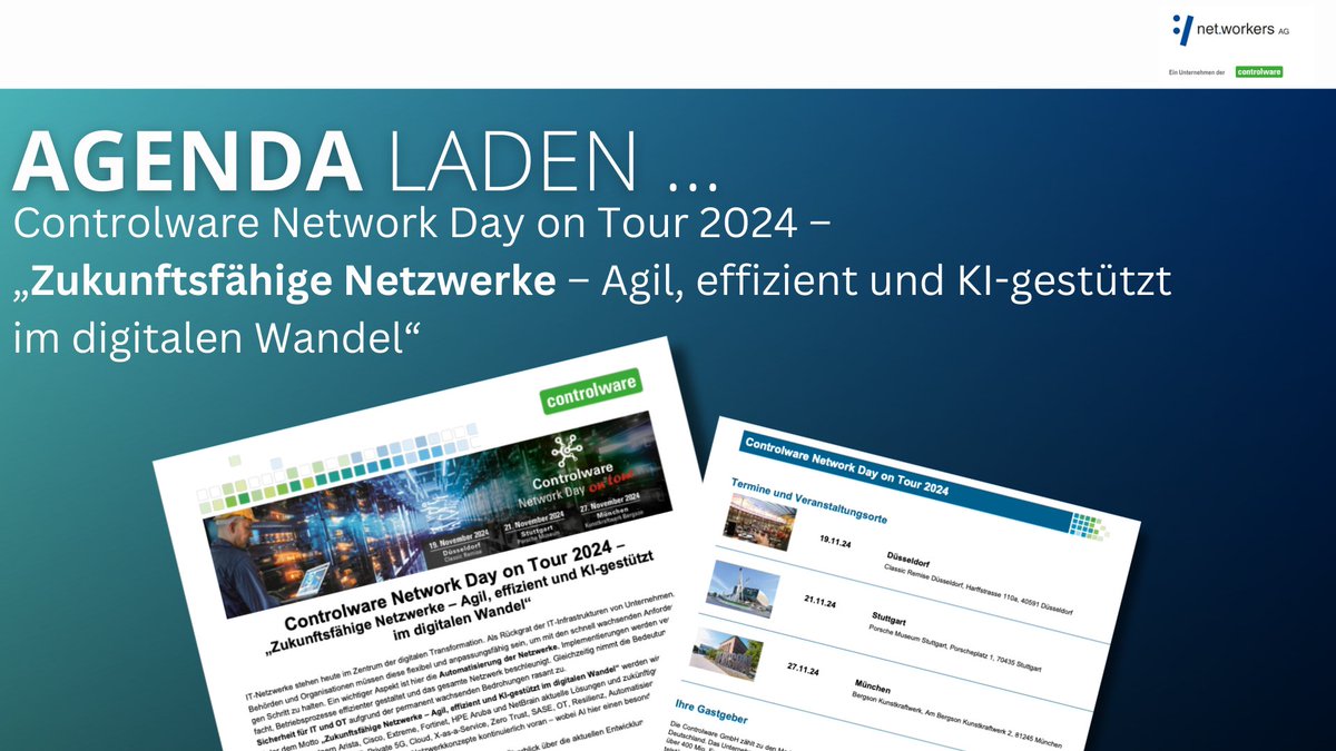 NetworkersAG's tweet photo. JETZT #AGENDA LADEN - #NetworkDay on Tour 2024 - Nutzen Sie die Chance, sich in nur einem Tag einen umfassenden Überblick über die aktuellen Entwicklungen im #Netzwerkbereich zu verschaffen – praxisnah und in außergewöhnlichem Ambiente:
https://t.co/QNzskNshOm https://t.co/REgq2tl3jV