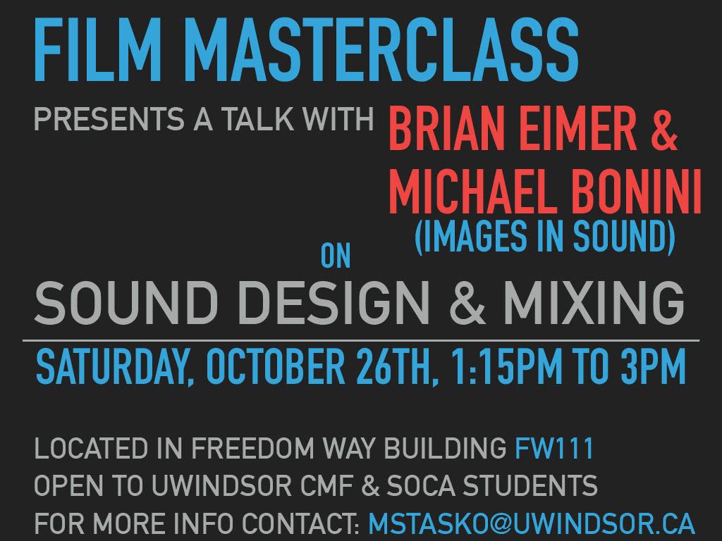 ImagesInSound's tweet image. Thanks to Mike Stasko at UWin and all who joined our Sound Design Masterclass with our very own Brian Eimer &amp;amp; Michael Bonini! 🎬 Followed by the Vampire Zombies from Space premiere at WIFF—a night to remember! 

#SoundDesign #ImagesInSound