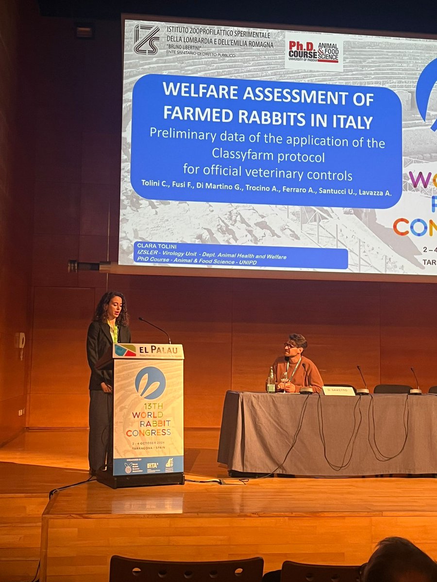Al 13° World Rabbit Congress di Tarragona (Spagna)dal 2 al 4 ottobre, la Dr.ssa Tolini, ricercatrice presso Reparto Virologia di IZSLER e dottoranda presso l’Università di Padova, ha ricevuto il premio per la miglior comunicazione orale  Sessione Welfare
#izsler <a href="/animalwelfare/">animalwelfare</a>