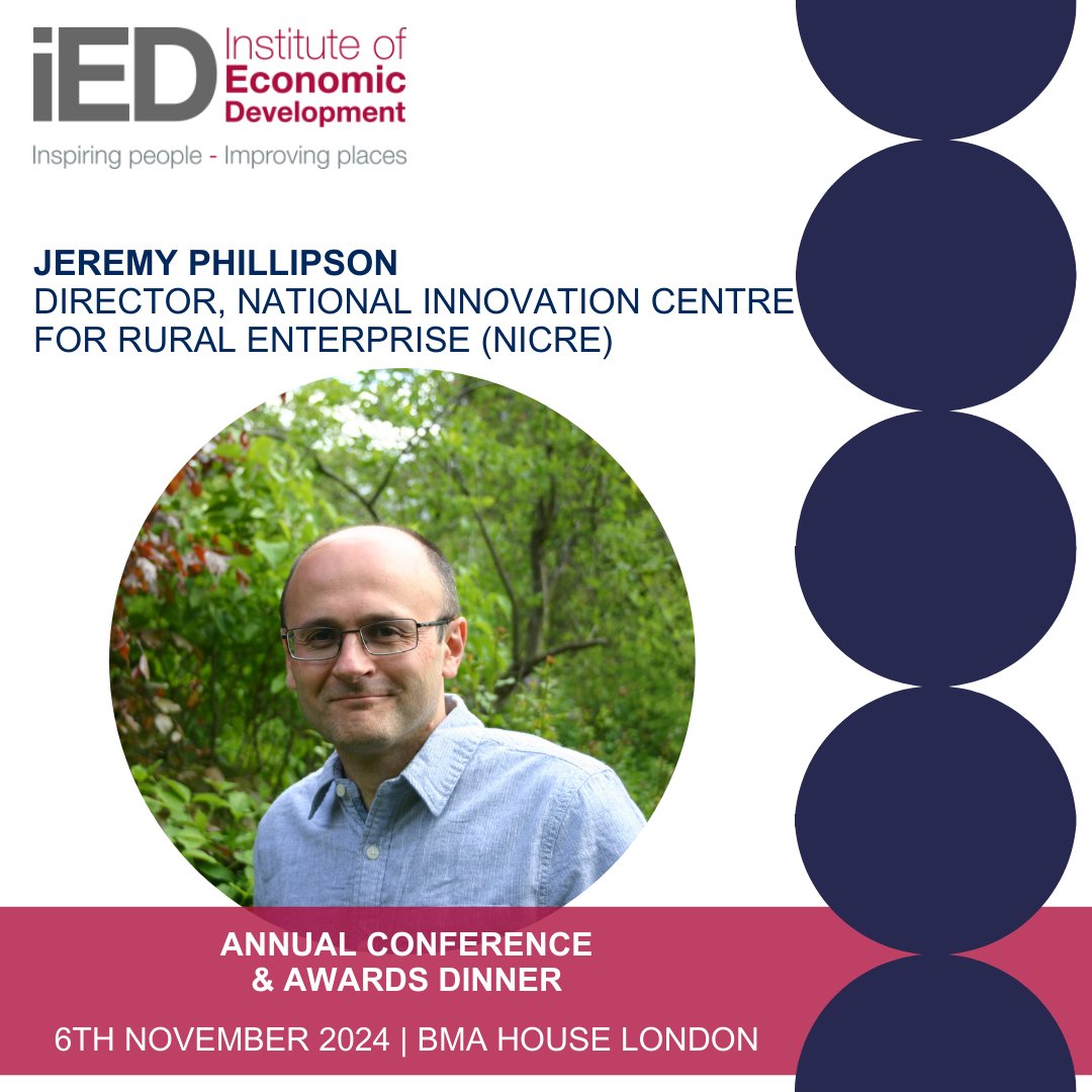 Institute of Economic Development (@theied) on Twitter photo We are delighted to announce that <a href="/JeremyPhillipso/">Jeremy Phillipson</a> <a href="/NICRErural/">National Innovation Centre for Rural Enterprise</a> will be speaking on The State of Rural Enterprise: Adapting and Innovating Through Change at #IEDConf24.
The session will be chaired by <a href="/KirstyWeakley/">Kirsty Weakley</a> <a href="/lgcplus/">LGC</a>.
To book your place visit sasevents.eventsair.com/ied24. We are delighted to announce that <a href="/JeremyPhillipso/">Jeremy Phillipson</a> <a href="/NICRErural/">National Innovation Centre for Rural Enterprise</a> will be speaking on The State of Rural Enterprise: Adapting and Innovating Through Change at #IEDConf24.
The session will be chaired by <a href="/KirstyWeakley/">Kirsty Weakley</a> <a href="/lgcplus/">LGC</a>.
To book your place visit sasevents.eventsair.com/ied24.
