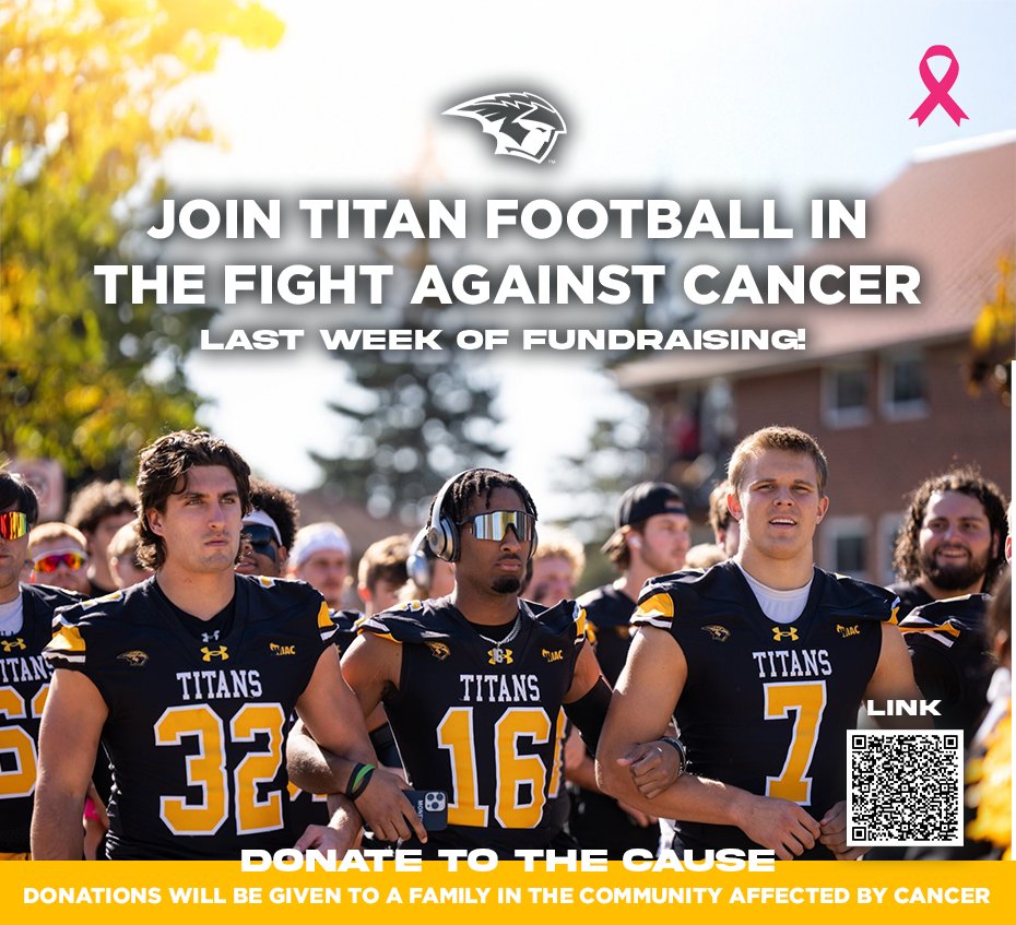 Over $2,000 in online and cash donations have been raised to support the Titan Football Fight Against Cancer! 💪 

But we’re not done yet! The GoFundMe will be live all week—join us in making a difference!

🔗 bit.ly/3XTsuOM

#BeTheOne | #GoldStandard