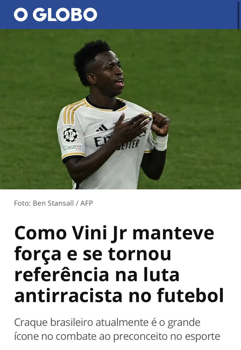 Esse jornal espanhol disse que o Vini Jr. perdeu a “bola de ouro dos valores”, afirmando que só jogar “mais bola dentro de campo” não é o suficiente.

O Rodri, nessa temporada, foi acusado de racismo. O Vini se tornou referência CONTRA o racismo.

A Europa é indefensável.