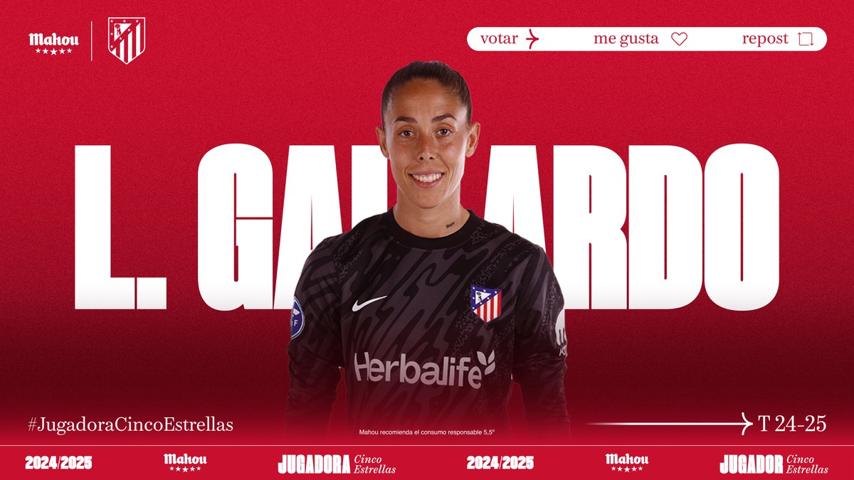 futbolmahou's tweet photo. RT o MG si crees que @Lola_Gallardo1 ha sido la #JugadoraCincoEstrellas del @AtletiFemenino en octubre. (2/6) https://t.co/xOUAbBkXsH