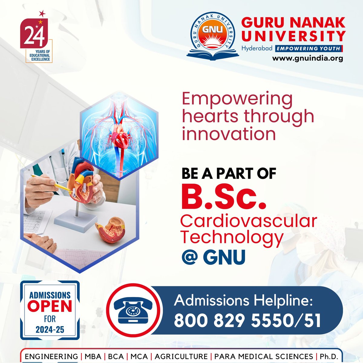 GNUIndia's tweet image. &quot;‘The heart of healthcare beats in your hands.’  Pursue a B.Sc in Cardiovascular Technology at Gurunanak University to gain vital skills in heart health diagnostics and patient care. Be the heartbeat of change!
#CardiovascularTech #HeartHealth&quot;