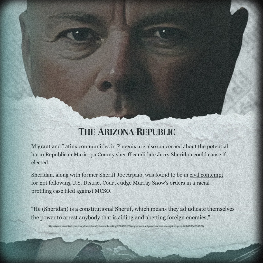 KampforSheriff's tweet image. This weekend voters demonstrated to voice their concern about extremist Jerry Sheridan. As Arpaio’s right-hand man, Sheridan unconstitutionally targeted Latino communities and lied under oath. He's promised to defy the federal government if elected. I urge voters to reject him.