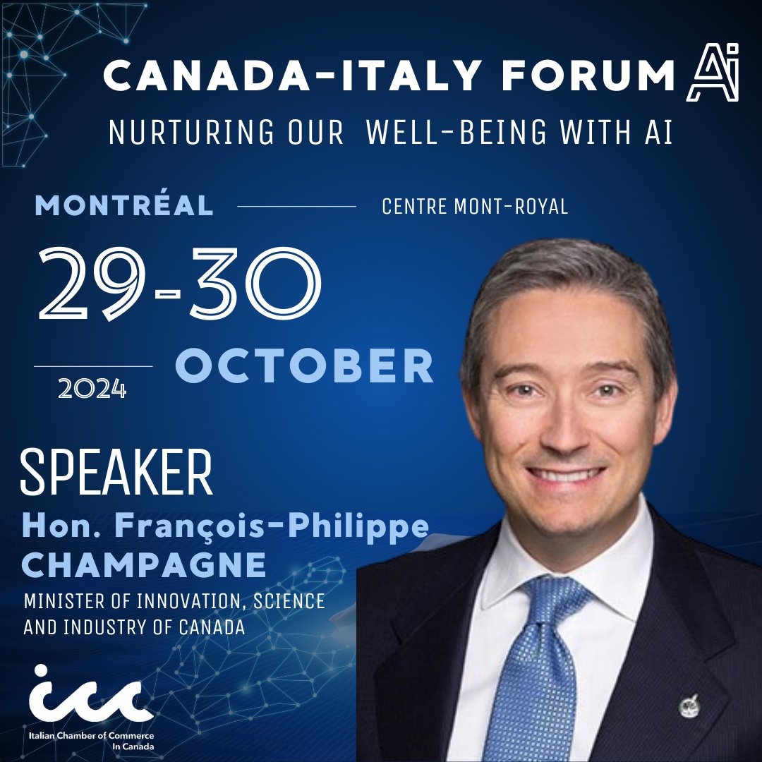 ❗ Dernière chance pour assister au Forum Canada-Italie sur l'#IA et le ben-être au Centre Mont-Royal! 🌱 

Rejoignez-nous pour 2 journées exceptionnelles où plus d'une cinquantaine d'experts, conférenciers et panélistes de l’#Italie et du #Canada partageront leurs perspectives