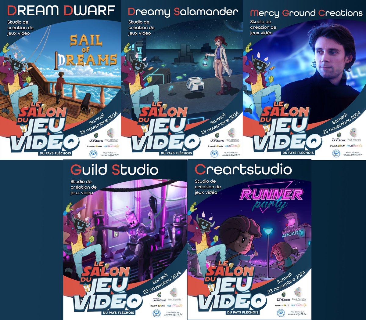 📢Quelques studios de création #Jeuxvideo à l'honneur sur le salon le 23 novembre prochain à La Flèche! <a href="/DreamDwarf/">DreamDwarf</a> <a href="/DSS_off/">Dreamy Salamander</a> <a href="/MercyGround/">MercyGroundCreations</a> <a href="/StudioGuild/">Guild Studio - Kill All Lice - Shadow of the Guild</a> et <a href="/StudioCreart/">Creartstudio - Runner Party - Available Now</a> - Venez tester leurs productions en cours! #SDJV72 #LaFleche #Sarthe #Gaming