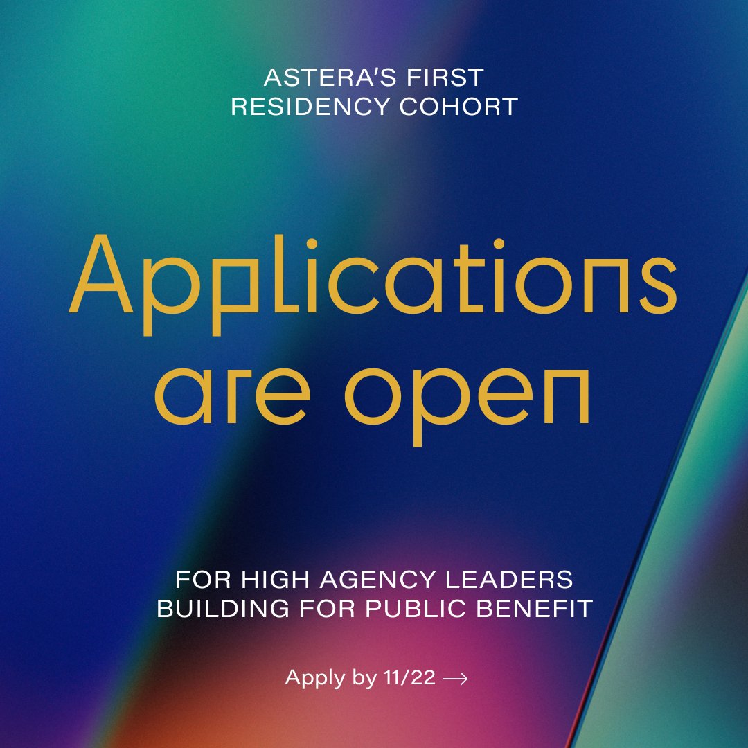 💫Applications are open for Astera’s first residency cohort💫

We are seeking creative, high-agency scientists, engineers, and entrepreneurs passionate about building open projects for public benefit 🧵